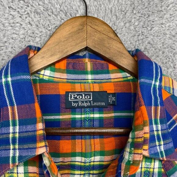 Vintage Ralph Lauren Shirt Men's Extra large Blue Orange Pearl Snap Western 90s - Picture 7 of 10